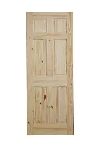 Fortia 6 panel Unglazed Victorian Natural Pine veneer Internal Timber Door, (H)1981mm (W)610mm (T)35mm