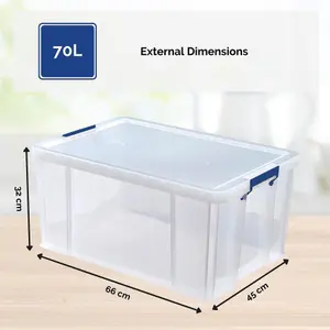 3 BANKERS BOX 2 x 70L 1 x 85L Clear Plastic Storage Box with Lid Super Strong Plastic Boxes