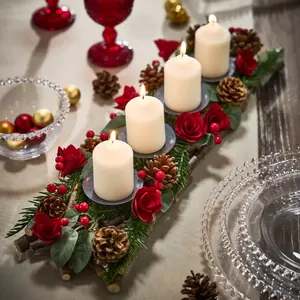 Roses Four Pillar Centrepiece Christmas Decoration Tealight Holder Candle Holder