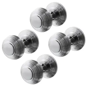 AFIT Beehive Door Knobs Polished Chrome - 2 Pairs of Reeded Mortice Knobs (55mm) for Internal Doors