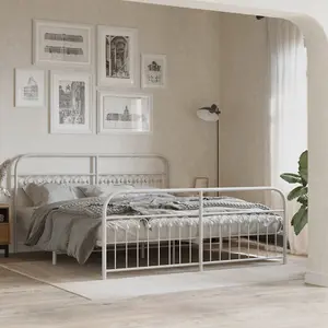 Berkfield Metal Bed Frame without Mattress with Footboard White 183x213cm