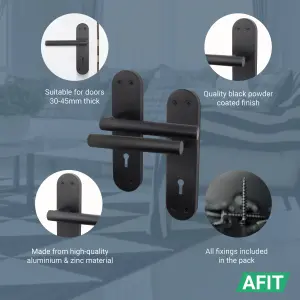 AFIT Matt Black Door Handle Key Lock Set - 1 Pair of Internal T-Bar Handles, Hinges (76mm), Sash Lock (64mm) & Keys - Olvera Range