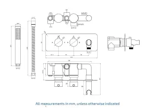 2 Dial 2 Way Round Thermostatic Concealed Valve Diverter & Shower Handset & Bath Filler Waste