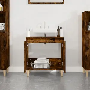 Berkfield Sink Cabinet Smoked Oak 58x33x60 cm Engineered Wood