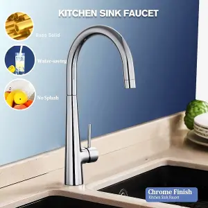 BATHWEST Kitchen Sink Basin Mixer Tap Monobloc Dual Lever Chrome Brass Swivel Spout