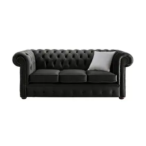 Chesterfield 3 Seater Malta Cosmic Grey Velvet Fabric Sofa In Classic Style