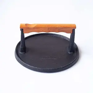 Texas Club Cast Iron Grill Press with Hardwood Handle - Enhance Your Grilling Experience