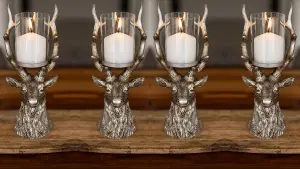 4x Stag Pillar Candle Holder Set