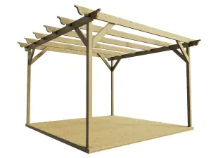 Timber Pergola and Decking Complete DIY Kit, Ovolo design (2.4m x 2.4m, Light green (natural) finish)