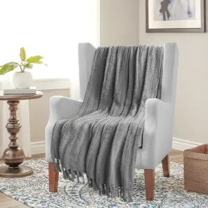 Nevni Decorative Rustic Cotton King Size Throw Blanket With Fringes For Sofa, Bed, Armchair, Couch Settee 225 x 250 cm - Grey