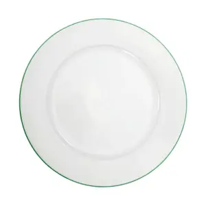 Set of 4 Durable White Ceramic Side Plates with Elegant Green Rim