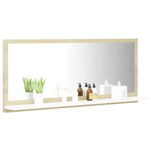 Dorlene Framed Wall Mounted Bathroom Mirror White And Sonoma Oak / 90 cm