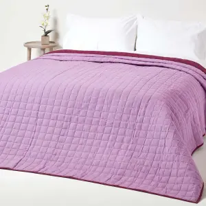 Homescapes Cotton Quilted Reversible Bedspread Lavender Purple, 230 x 250 cm