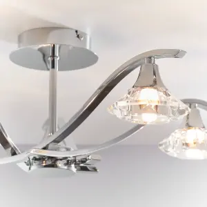 Anson Lighting Rayan Chrome and Clear Crystal 5 Light Semi Flush Ceiling Fitting