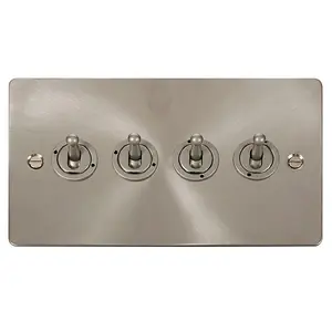 Flat Plate Satin / Brushed Chrome 4 Gang 2 Way 10AX Toggle Light Switch - SE Home