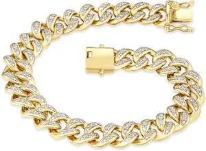 8.25 Havana Cuban Men Lab Diamond Bracelet 1.20Ct Cuban Lab Diamond Set In 18K Gold Vermeil