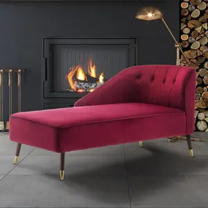 Left Hand Chaise Lounge in Velvet Scarlet Red