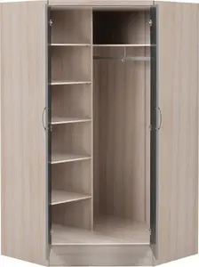 Nevada 2 Door Corner Wardrobe in Grey Gloss and Oak Effect Finish