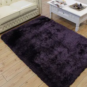 Purple Handmade , Luxurious , Modern , Plain , Shaggy , Sparkle Easy to Clean Rug for Living Room, Bedroom - 160cm X 230cm