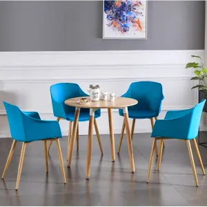 Set of 6 Eden Dining Chairs with Leather Cushions Dining Armchair Blue