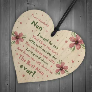 Special Gift For Nan Wooden Heart Nan Birthday Gift Grandparent Plaque Love Sign Keepsake