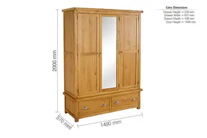 Birlea Woburn 3 Door 2 Drawer Wardrobe Oak