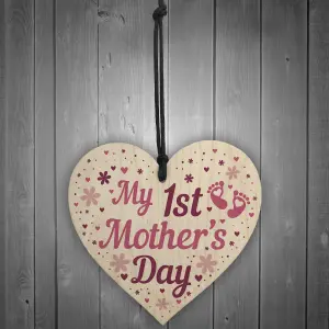 Red Ocean First 1st Mothers Day Mummy To Be Baby Newborn Gift Wooden Heart Sign Gift For Mum From Daughter Son