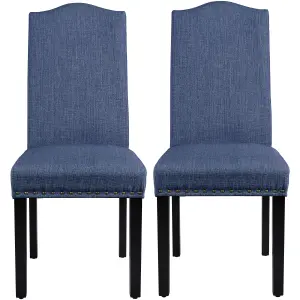 Yaheetech Set of 2 Blue Classic Fabric Upholstered Dining Chair with Nailhead Trim