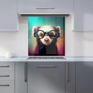 Ferret With Glasses Splashart Premium Glass Kitchen Splashback W900mm x H650mm