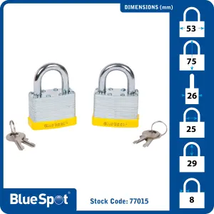 Blue Spot Tools - 2 Pce 50mm Laminated Keyed Alike Padlocks