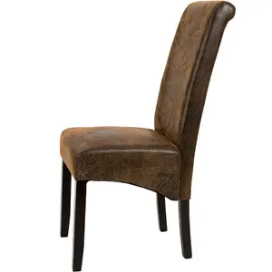 Dining Chairs Set of 8 - ergonomic, high backrest, padded faux leather - antique brown