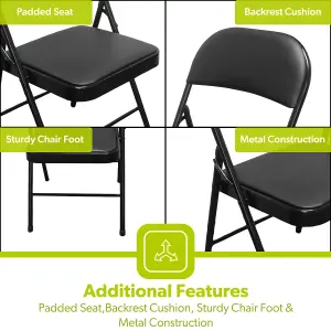 Royalford Heavy Duty Folding Padded Chair with Metal Frame for Outdoor & Indoor Home Office Dining, Easy Store, Back Rest, Black