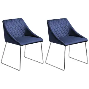 Set of 2 Dining Chairs ARCATA Velvet Navy Blue