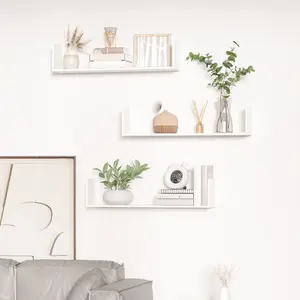 HOMCOM Set of 3 Wooden Floating Shelves Wall Mount CD DVD Storage Display White