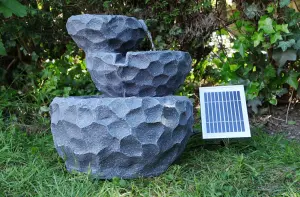 Gardenwize Garden Outdoor Solar Powered Three-Tiered Rock Water Fountain Feature