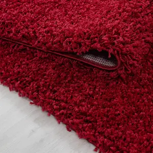 Abaseen 120cm Red Thick Pile Soft Shaggy Modern Circluar Rug