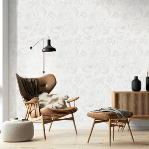 Galerie Pepper Felice White Shimmer Flocked Wild Flower Wallpaper