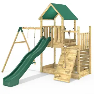 Rebo Modular Wooden Climbing Frame Adventure Playset - M3 plus Ramp & Single Swing