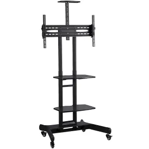 Yaheetech Black Adjustable Mobile TV Stand with Wheels and 3-tier Shelves