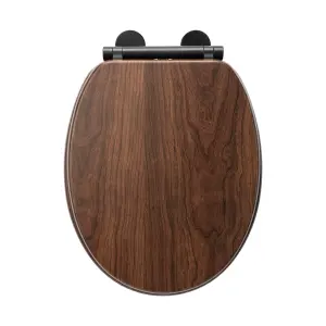 Croydex Flexi-Fix Walnut effect Standard Soft close Toilet seat