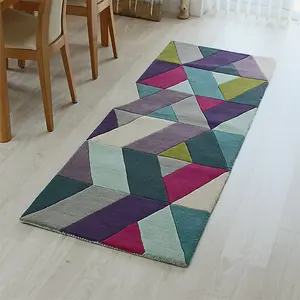 Blue Green Geometric Funky Handmade Luxurious Modern Wool Rug For Living Room and Bedroom-140cm X 200cm