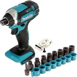 Makita DTD152Z 18v Lithium Ion Impact Driver LXT Bare + 9pc Socket Set Wrench