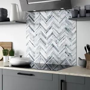 Splashwall Alloy Grey Whitewash Herringbone Aluminium Splashback, (H)750mm (W)2440mm (T)4mm