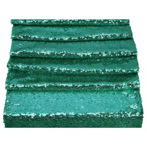 Neel Blue 11x108 Inch Shimmer Sequin Table Runner Glitter Fabric, Emerald Green