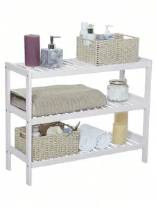 SONGMICS Natural Bamboo 3-Tier Shoe Rack, Shelf For Shoes Plants Books, For Living Room Hallway Bedroom Bathroom, White