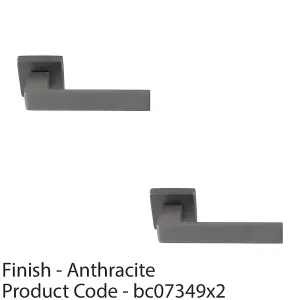 2 PACK - Contemporary Flat Door Handle Set - Anthracite Grey Sleek Lever on Square Rose