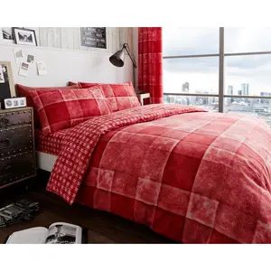 Pinero Cotton Blend Chequered Duvet Cover Set with Pillowcases Red / Super King - 2 Standard Pillowcases