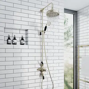 ENKI Downton English Gold Black Traditional 2-Outlet Brass Thermostatic Triple Shower Valve