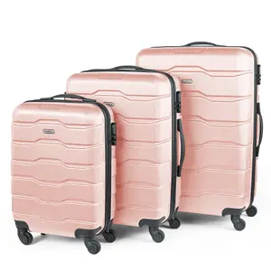 VonHaus Suitcase Set, Pink 3pc Lightweight Wheeled Luggage, ABS Plastic Carry On or Check in Travel Case, Durable Hard Shell w/ 4