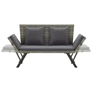 Berkfield Garden Bench with Cushions Grey 176 cm Poly Rattan